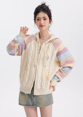 Rainbow Knit Hooded Raglan Jacket